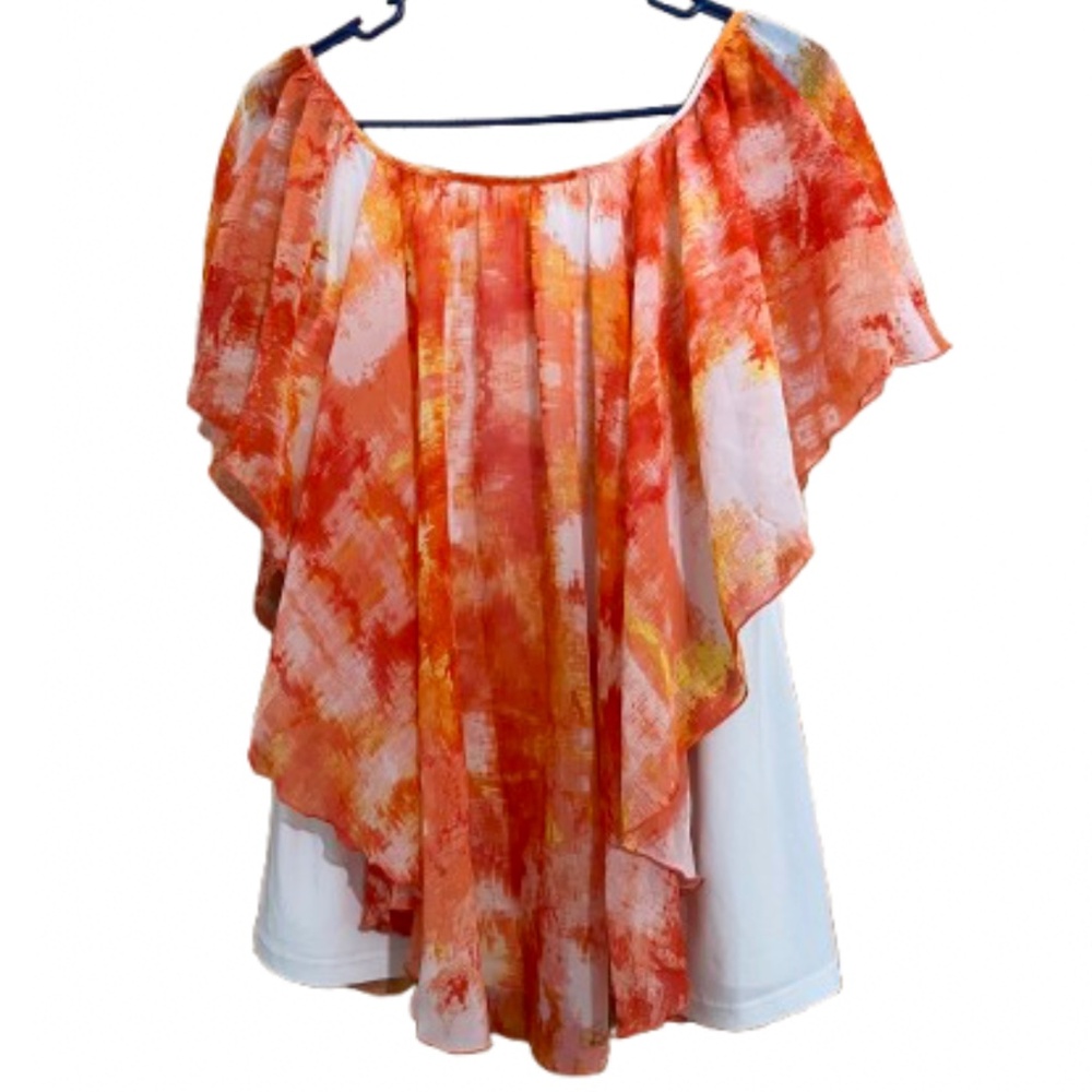 Cato Women’s Orange Multi Flutter Summer Top Size-L - Picture 5 of 5